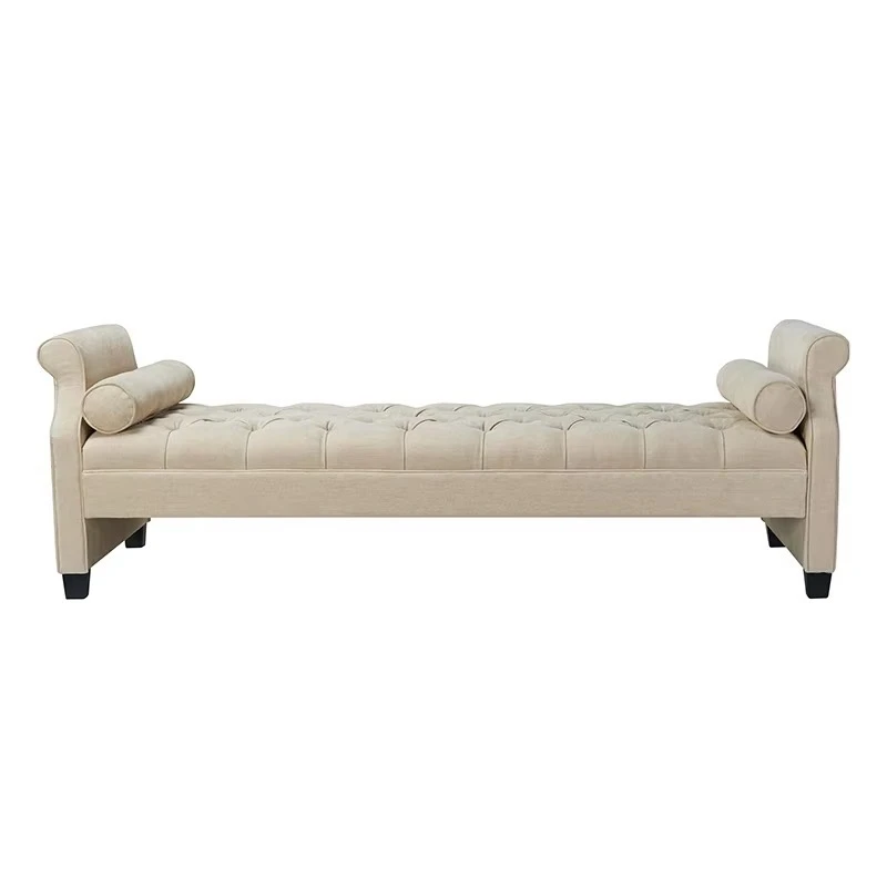 Modern tufted design beige stool simple living room bench