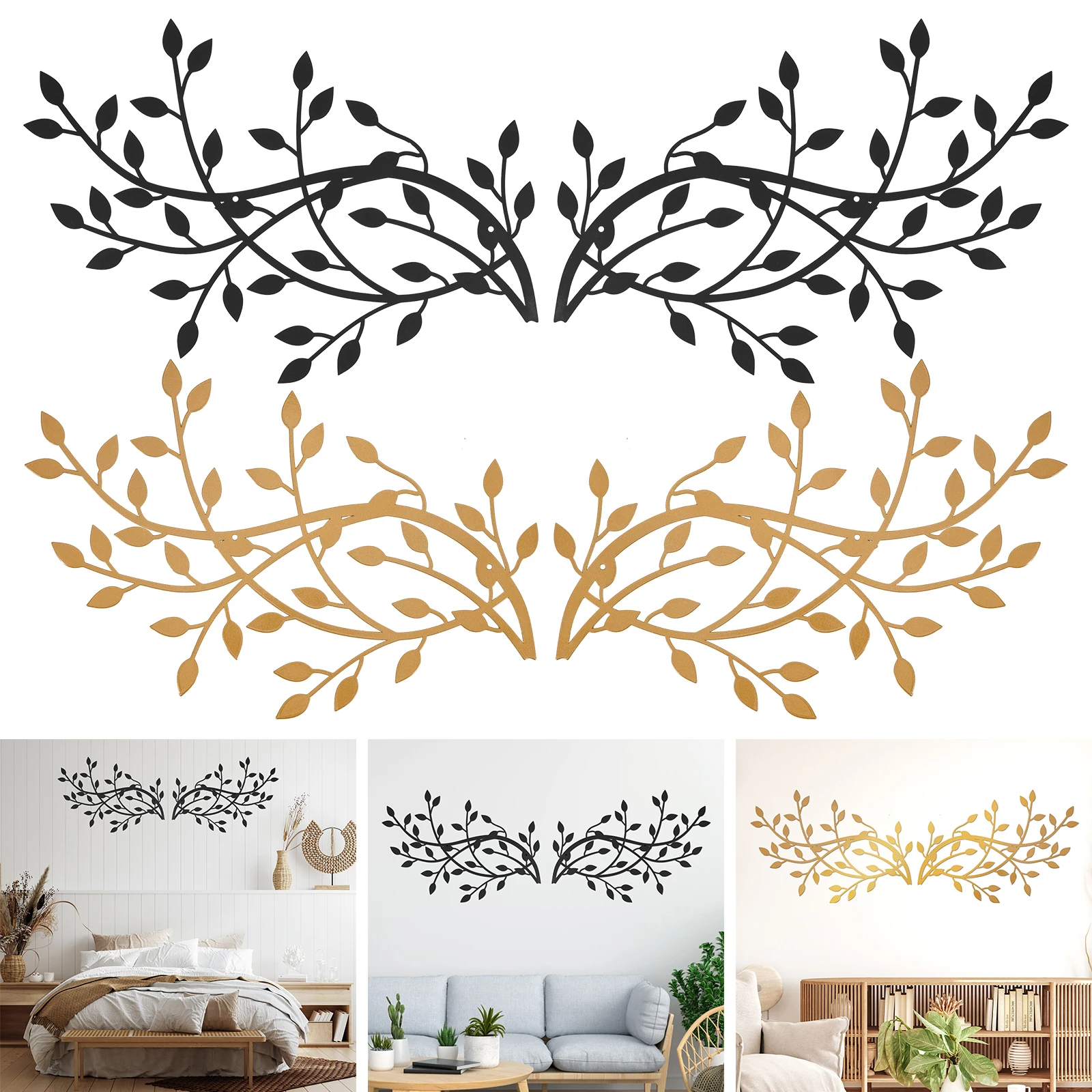 2pcs Metal Tree Leaf Wall Decor Vine Olive Branch Leaf Wall Art Artistic Wall Hanging Sign Decorative Wall Sculpture Sturdy Home