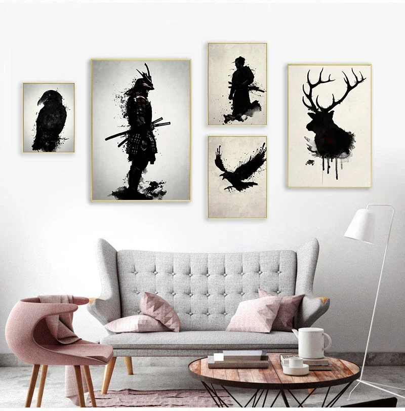 Armored Japanese Samurai Warrior Vintage Wall Art Canvas Painting Nordic Posters And Prints Wall Pictures For Living Room Decor