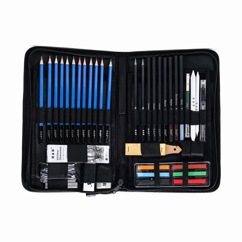 48 pcs/set HB-TZ65 Sketching Pencils Kit Professional Sketching Drawing Art Set Painting Tools for Art Supplies School Students