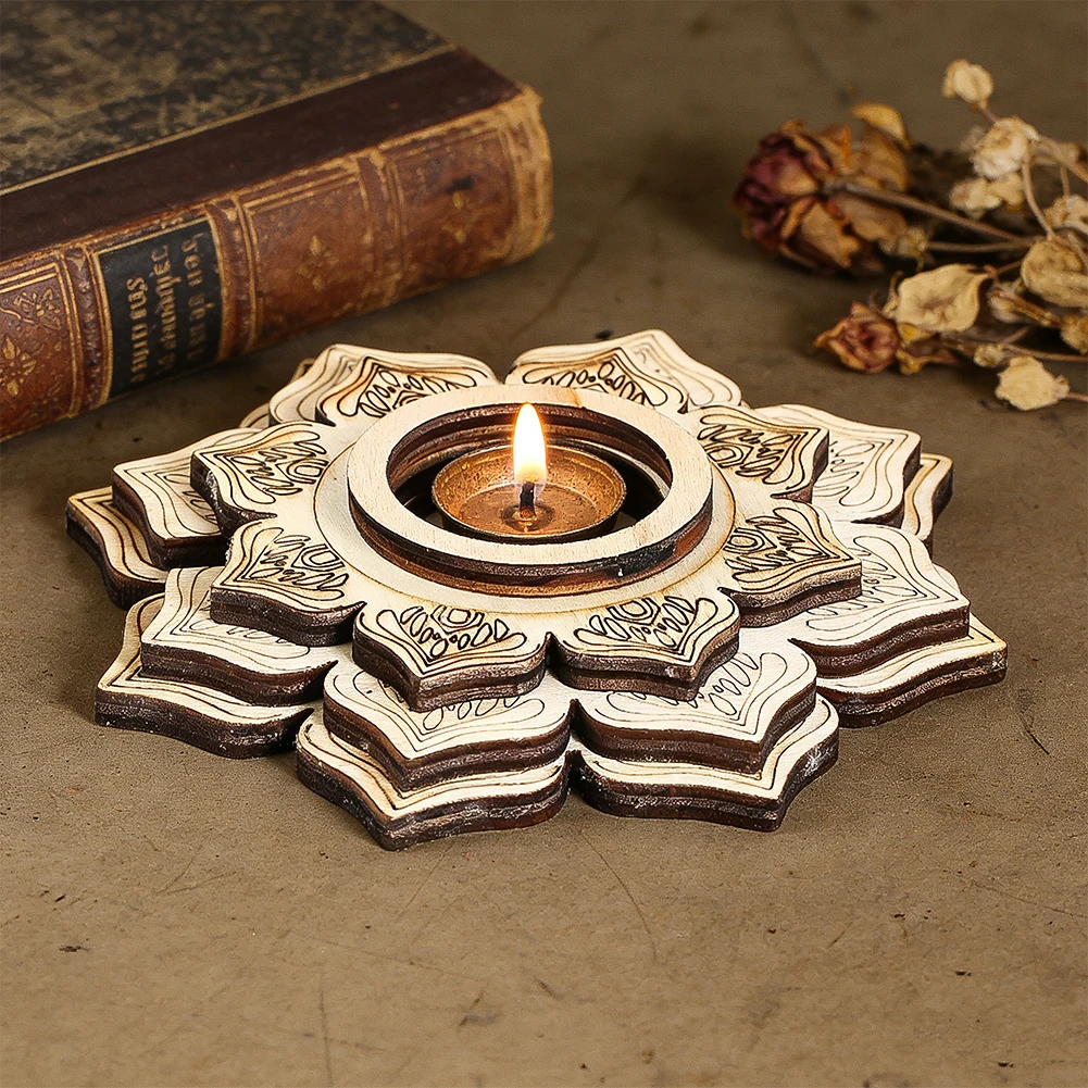

D9 Wooden Lotus Crystal Ball Display Stand Sphere Stone Candle Holder Base Sacred Geometry Meditation Wicca Altar Ritual Props