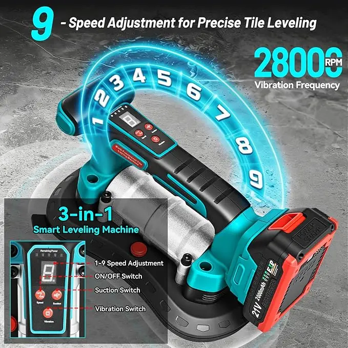 YEARTOP 500KG 9 Gear Tile Tiling Machine Suction Cup Tile Vibration Leveling Tile Laying Vibrating Tool For Makita 18V Battery view 3
