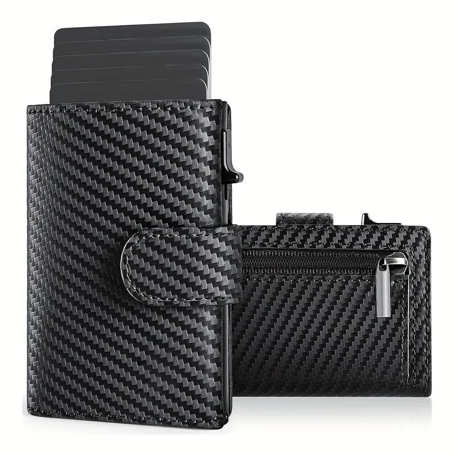 Carteira RFID fina masculina com compartimento para moedas Porta cartão de crédito Carteira pop up para homens