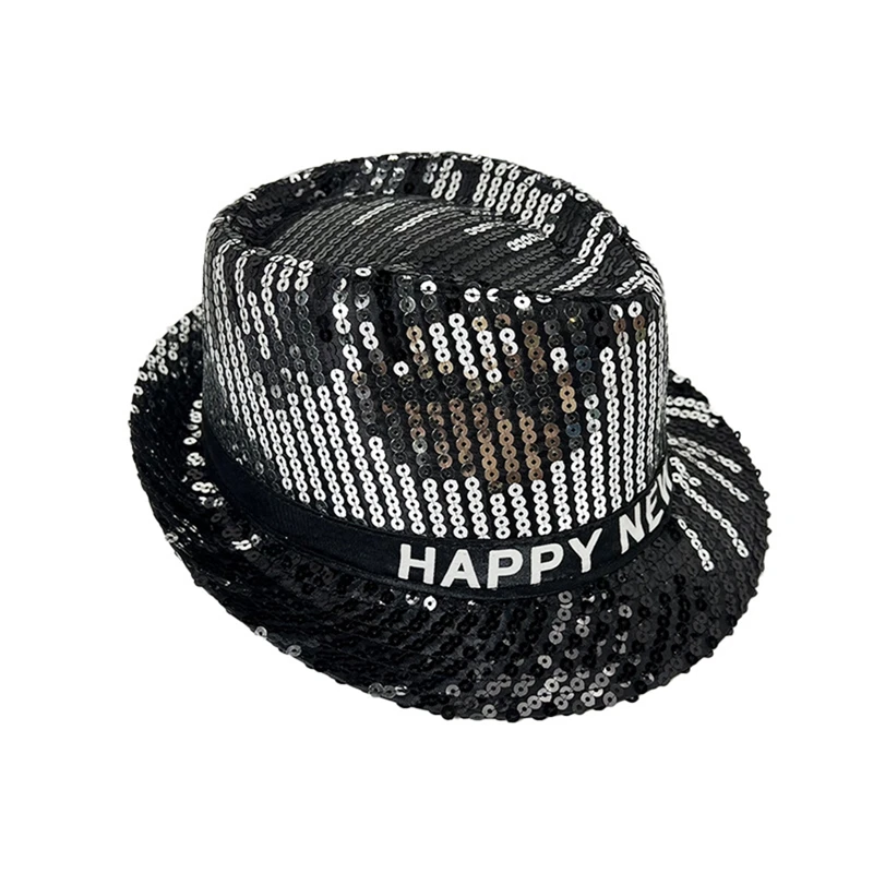 Funny Bucket Hat for 2025 New Year Party Unisex Shiny Top Hat Stage Modern Dance Hip Hop Accessories Hat