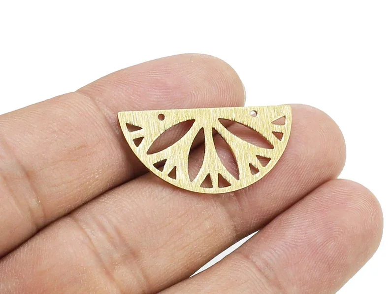 10pcs Textured Half Round Charms, Semi Circle Connector, Flower Earring Charms, Brass Findings, 30x15mm, Jewelry Supplies -R1751