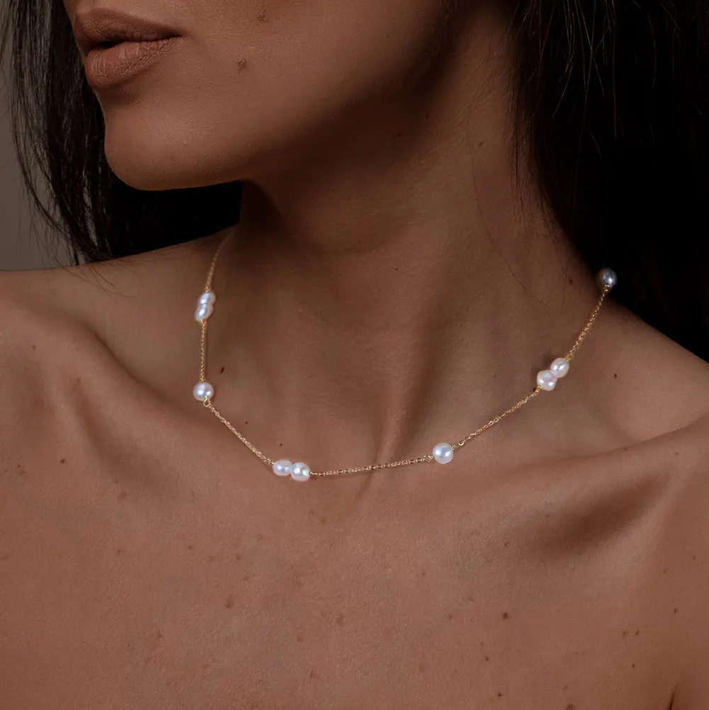 

KISS MANDY винтажное ожерелье ручной работы с пресноводным жемчугом, стерлинговое серебро 925 пробы, изысканный жемчуг, цепочка для свитера, свадебные украшения, подарок GPN57