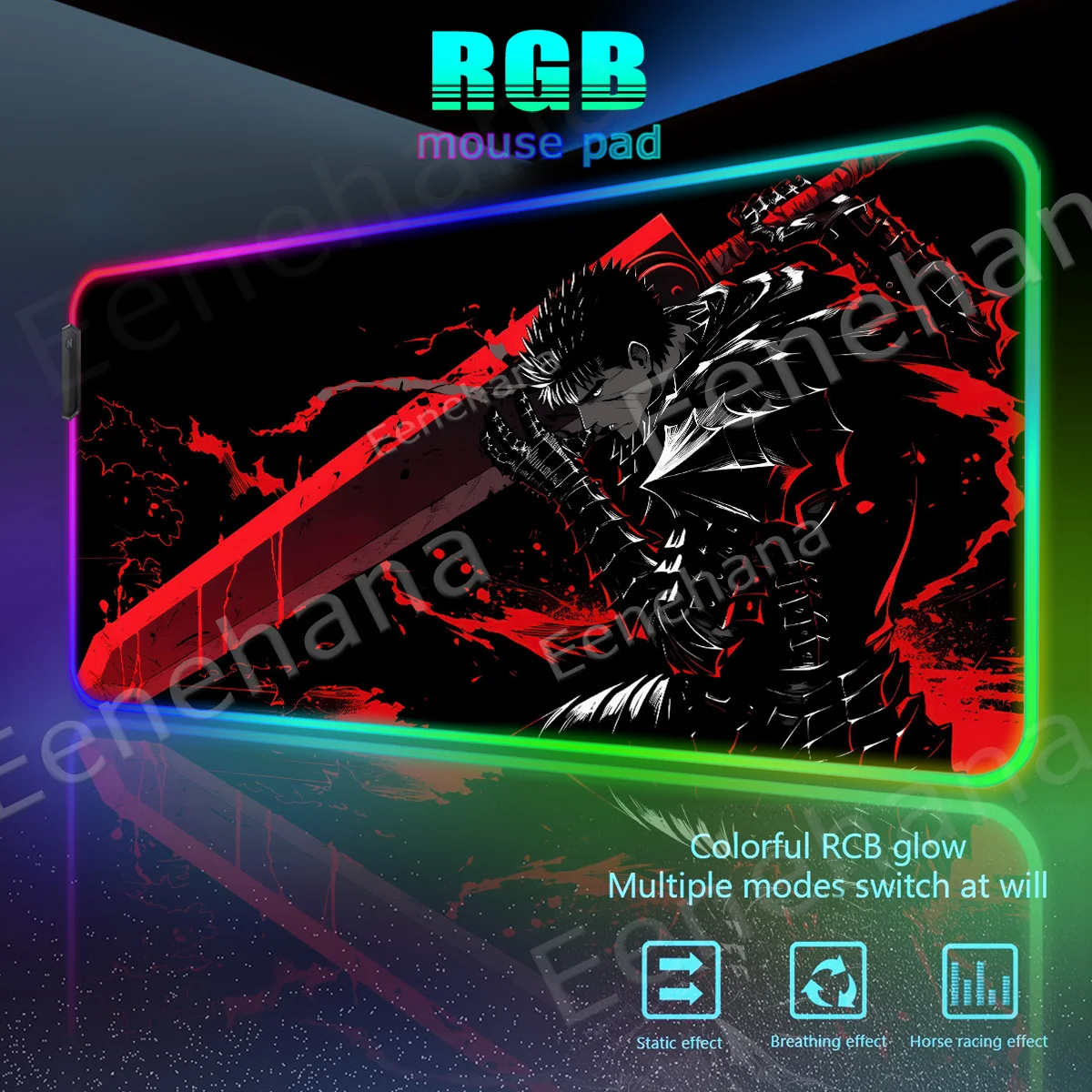 

Large Backlight PC Gaming Accessories LED Keyboard Computer Mouse Pad RGB MousePads Berserk Guts Anime Gamer XXL Office Desk Mat