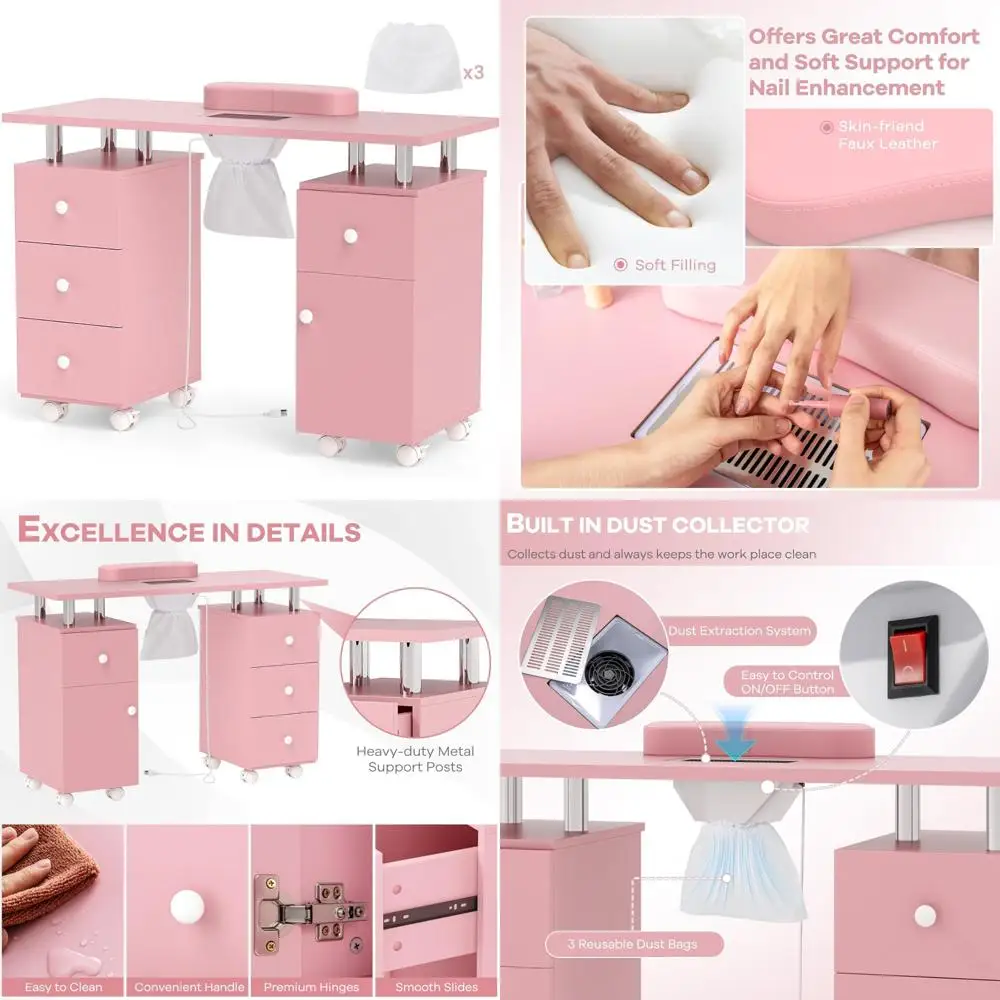 طاولة مانيكير احترافية مع مجمع غبار، 3 أكياس غبار، ووسادة ناعمة، مكتب فني أظافر متنقل مع كومبا عالمي #1