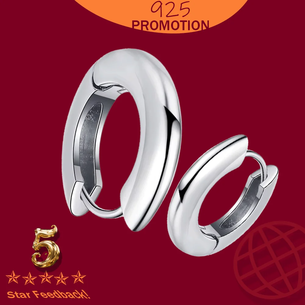 

Korean Stamp 925 Sterling silver earring smooth circle Hoop Earrings For Women 2025 Wedding Party Jewelry Gift Female Pendientes