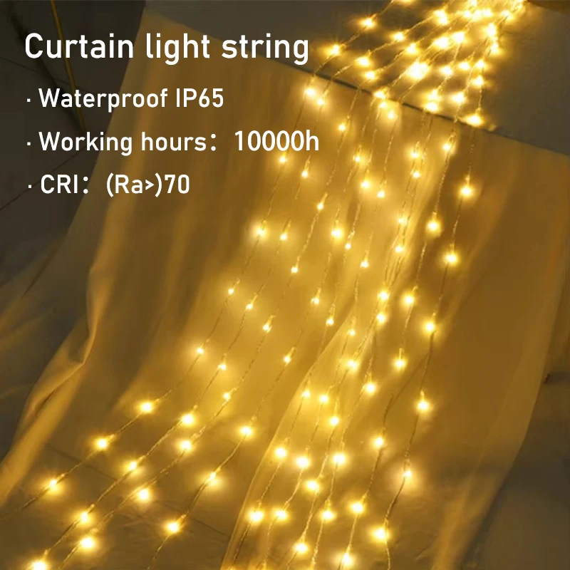 

Christmas LED Waterfall Flowing Light String PVC Indoor Room 2024 Decor Curtain Light IP65 Waterproof Navidad Decor AC110-240V