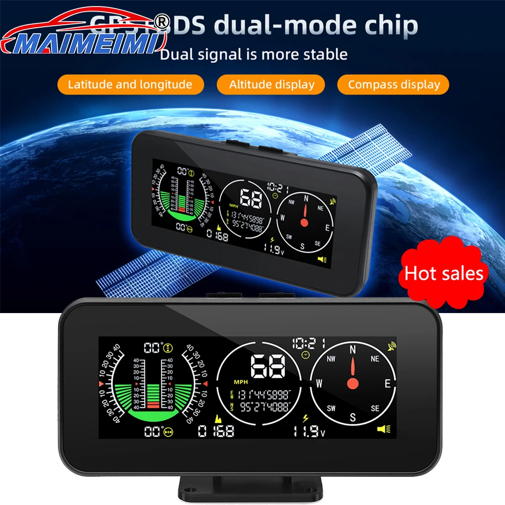 Head Up Display Digital Speed Slope Meter Compass Inclinometer GPS Speedometer Overspeed Alarm Off Road On Board Computer HUD
