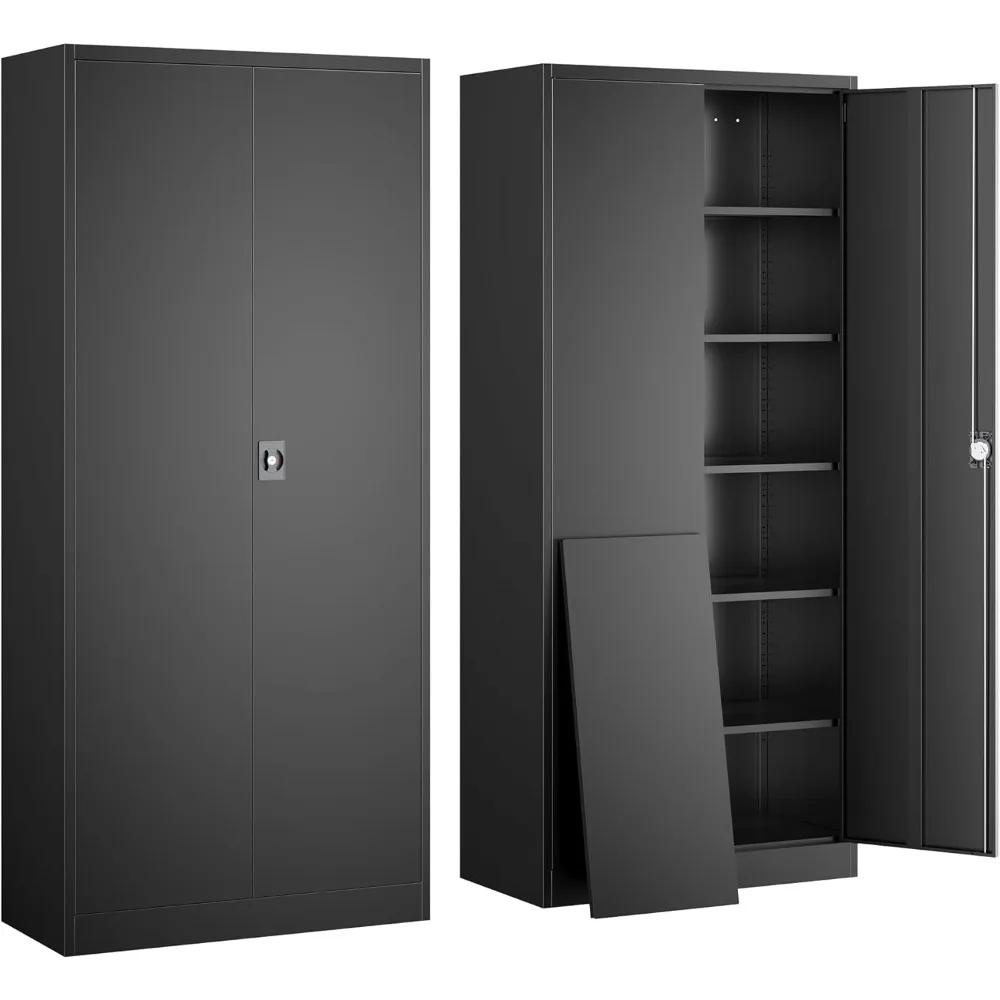 

Metal Garage Storage Cabinet with 5 Adjustable Shelves, 71" Metal Storage Cabinet with Locking Doors, Steel Tool Cabinets for H