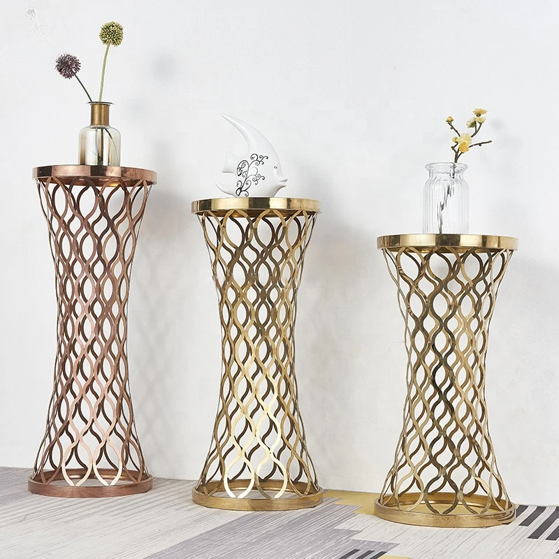 3 In 1 Set Stainless Steel Round Flower Stand Living Room Corner Flower Shelf Marble Glass Vertical Flower Pot Holder