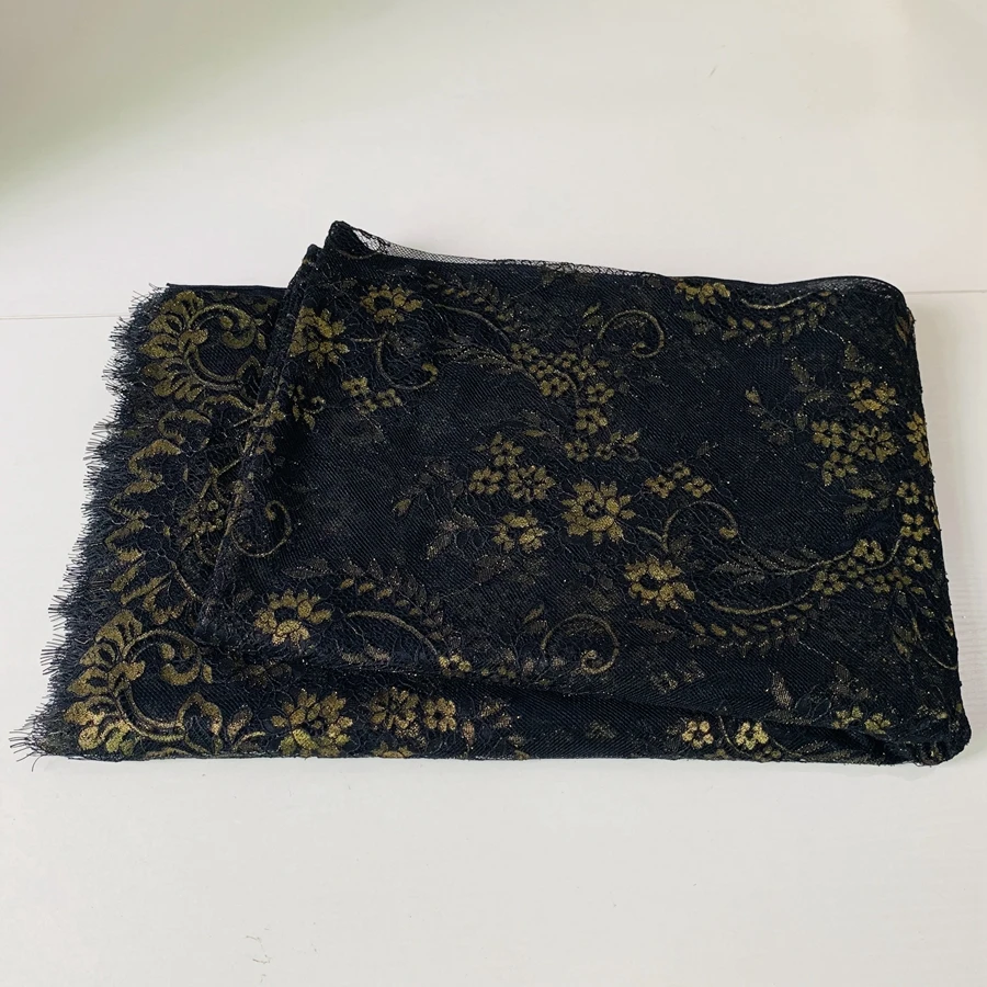 Width(Height) 1.5M, Length 3M per Piece Gold Eyelash French Lace Fabric Design Fabric Good Quality