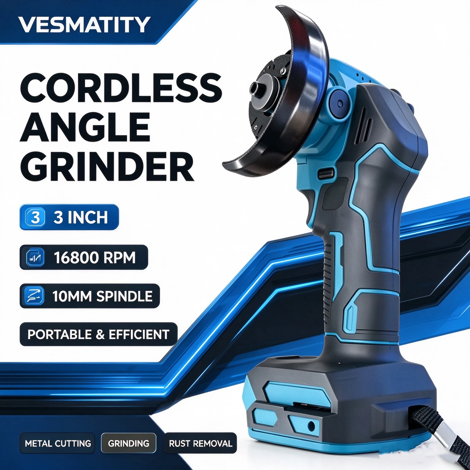 Cordless Angle Grinder 3Inch Spindle Multifunctional Handheld Polishing Cutting Machine Household Auto Repair Power Tool