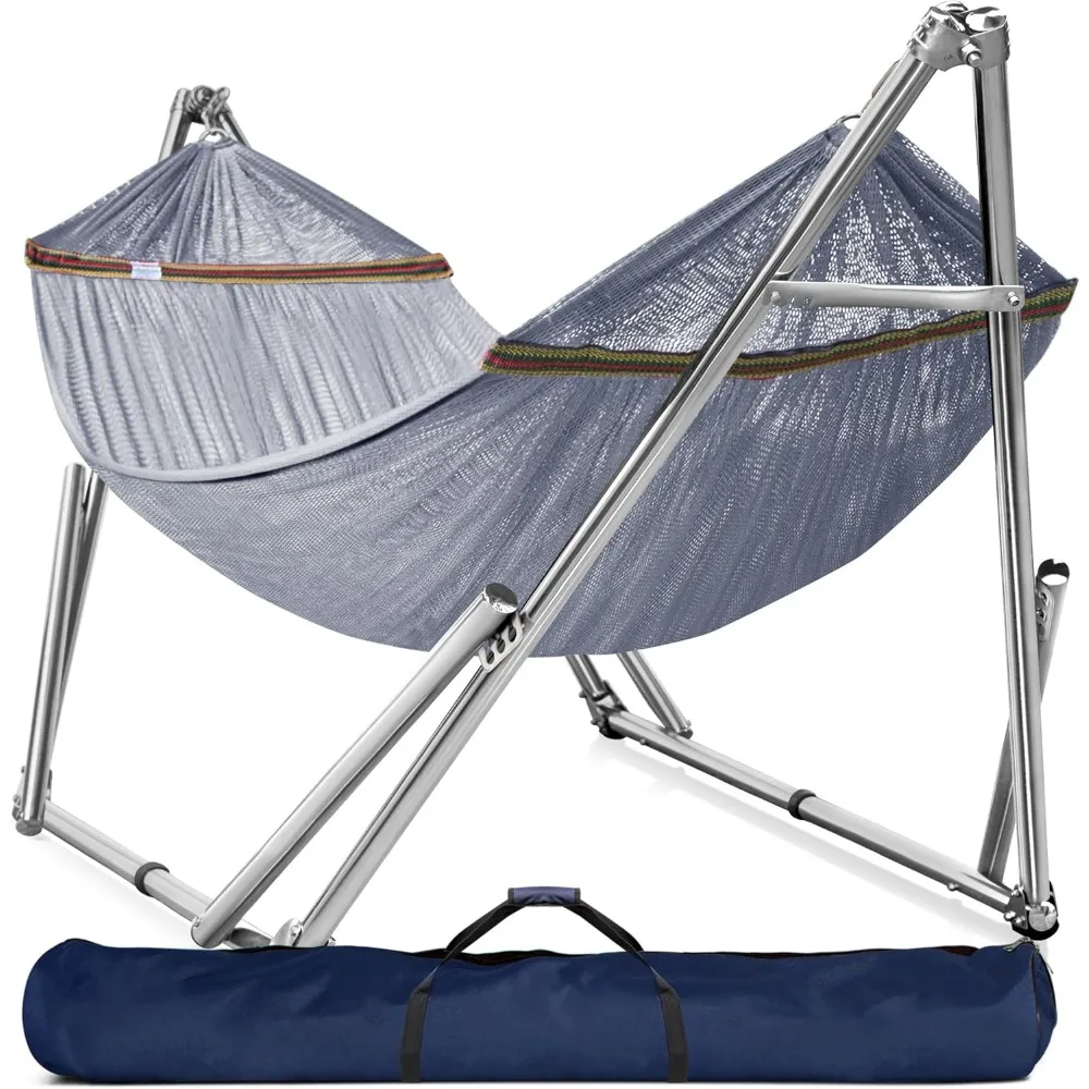 Double Hammock with Stand 650lb Capacity Double Hammock with Spreader Bar, Sturdy Flexible Hammock Stand Portable,Outdoor Indoor