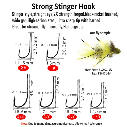 Imagen 2 del producto Vtwins 30 Uds Xtra Strong Stinger(XSS) serpentinas grandes gancho para moscas insectos para el cabello gancho para atar moscas 2X fuerza amplio espacio trucha de lubina 2 #   hasta 4/0