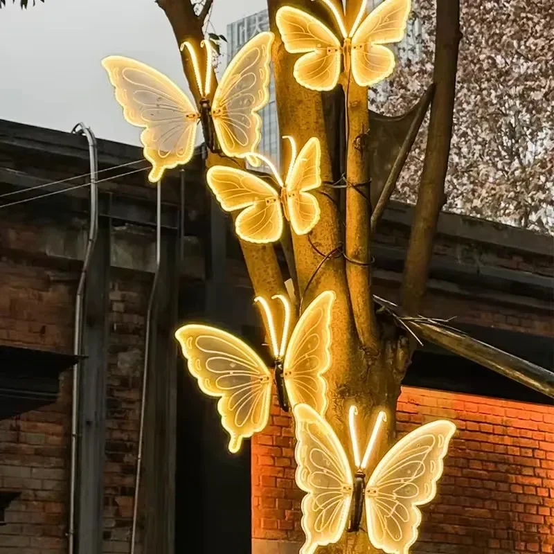 2Pcs Waterproof Dynamic Butterfly Landscape Light, Party Props for Park Mall, Courtyard, Outdoor Lighting, Scenic Spot Decor