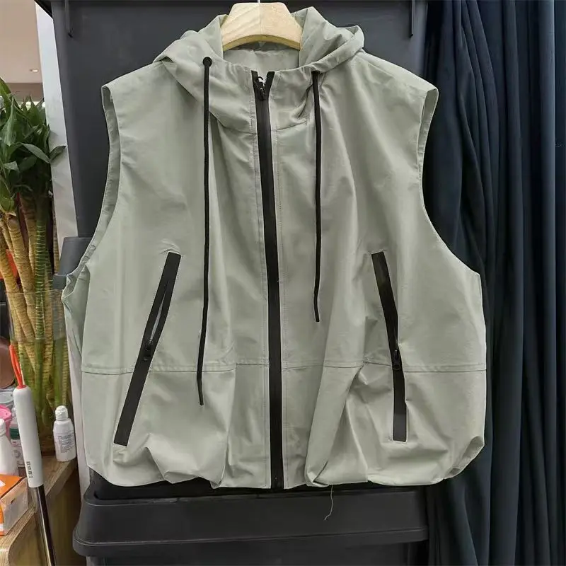 

​​2025 Lightweight Layering Vest Black Sleeveless Hooded Shell for Women Minimalist Zip-Up Gilet for Spring & Fall
