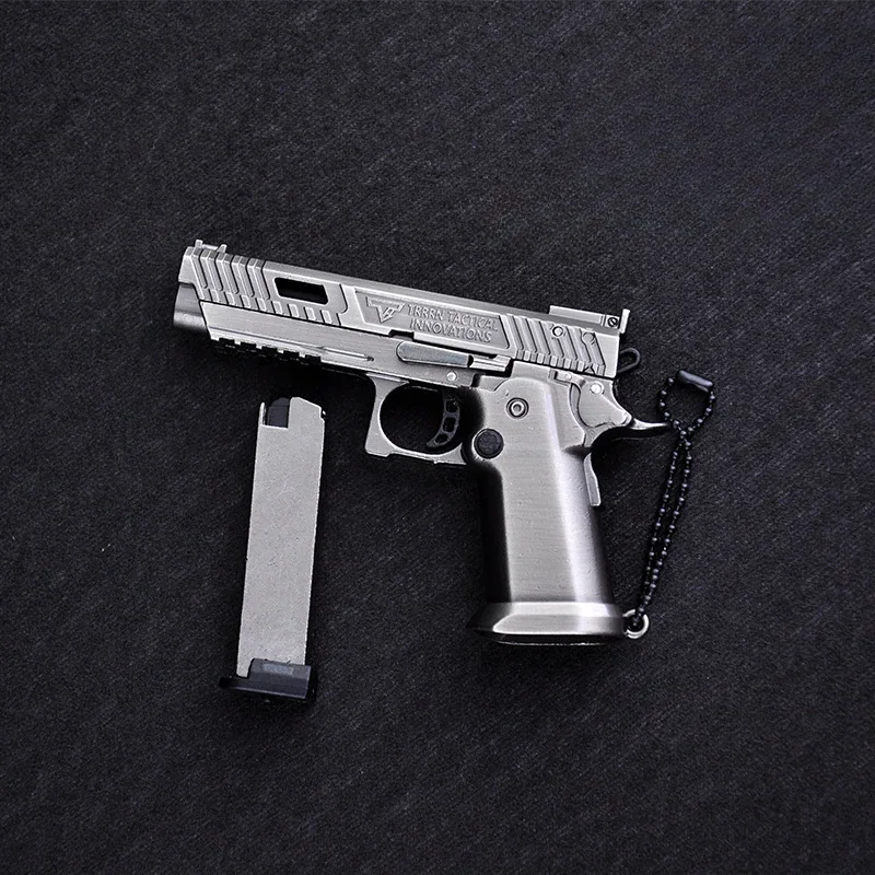 Liga Mini TTI Pistola Modelo Chaveiro, Coleção de Arma Falsa Destacável, Saco Pingentes, Fidget Toy para Adulto, Presente, 1:3