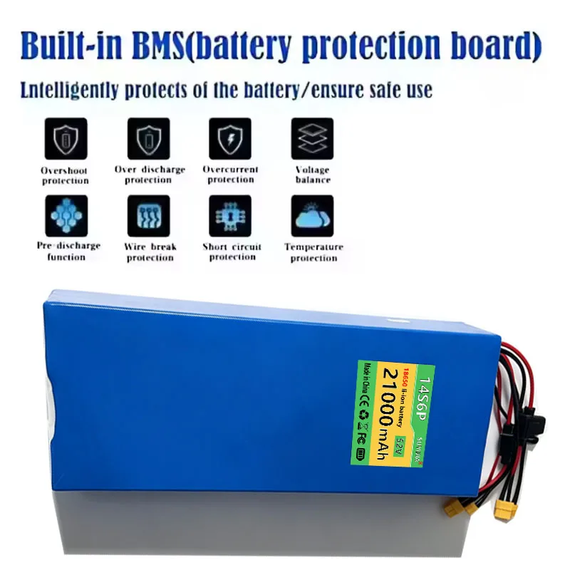 52V 21Ah 18650 14S6P Lithium Battery with Built-in 20A Balanced 1500W, Used for High-power Electric Tools with Zero 10/10x