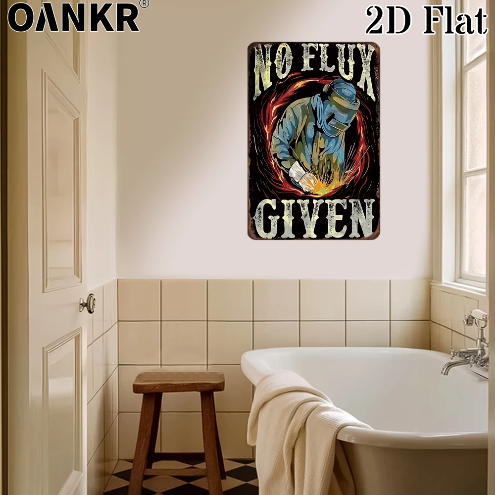 Garage & Workshop Metal Tin Sign, No Flux Given Welder Quote Wall Decor, Retro Iron Painting, Mechanic Themed Home Decoration