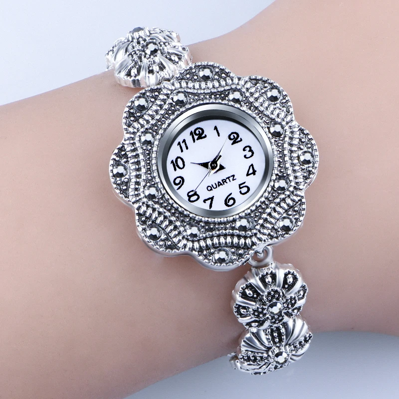 QINGXIYA Fashion Women\'s Quartz Watches Ladies Vintage Silver Bracelet Watch Women Watches Luxury Diamond Wristwatch Reloj Mujer