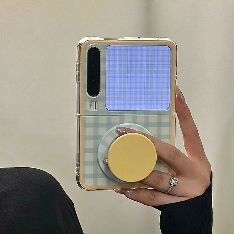 Cute Grid Magnetic Stand Flip Case For Samsung Z Flip7 Zflip6 5 Huawei Pura X / Xiaomi Mix Flip Cases Candy Color for Girls