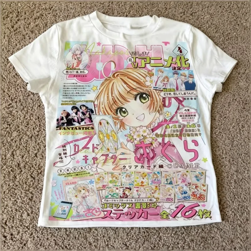 2000s Star Streetwear Harajuku Goth Short Sleeve T‑shirts, Fairy Grunge Print Y2K Style girl Slim White Summer Crop Top