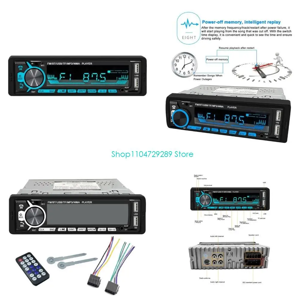 

D8KE 1 Din Radio Car Stereo Wireless MP3 Player Auto HandsFree USBSD FM Receiver AudiosSystem With Aux Input Remote Control
