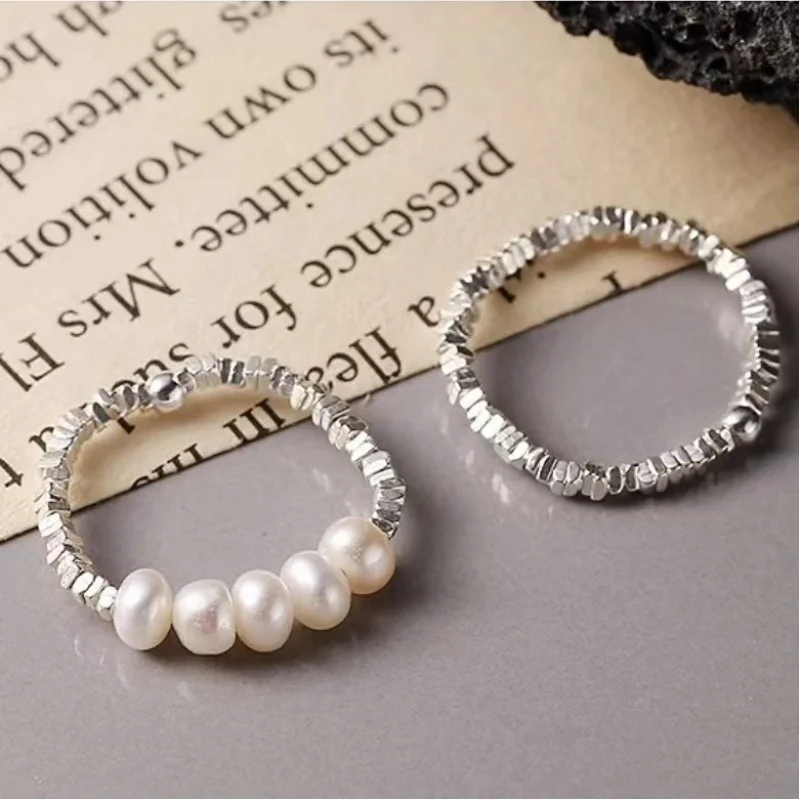

2 pieces of fashionable and elegant beaded pearl rings, women's light luxury personality niche design high-end simple rings