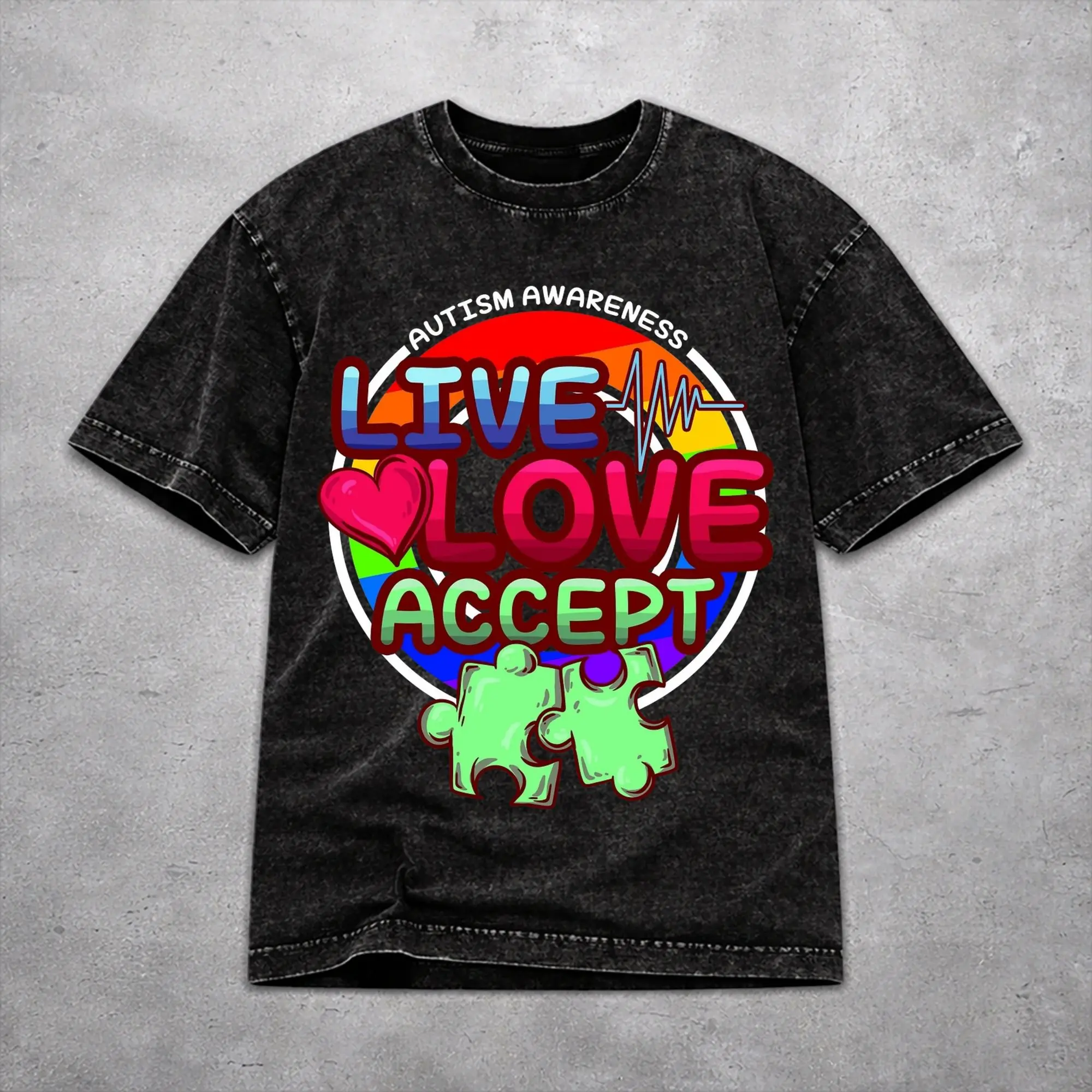 Autism Awareness Respect Love Support  T Shirt Washed Style For Men Women 100% Cotton Tee Shirts Clothing