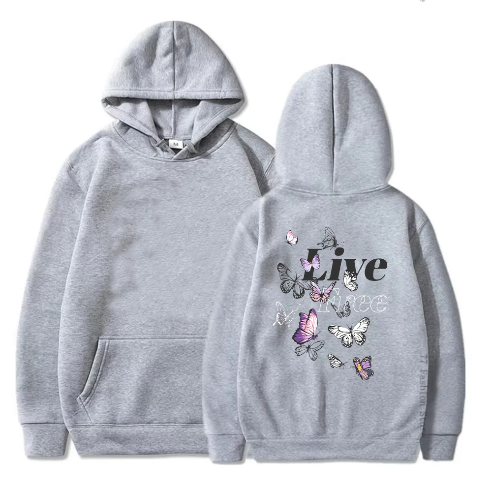 

Love Free Vintage Hoodie Sweatshirt Butterfly Graphic Print Daily Oversized Unisex Pullover Streetwear Autumn Clothing Hoodies