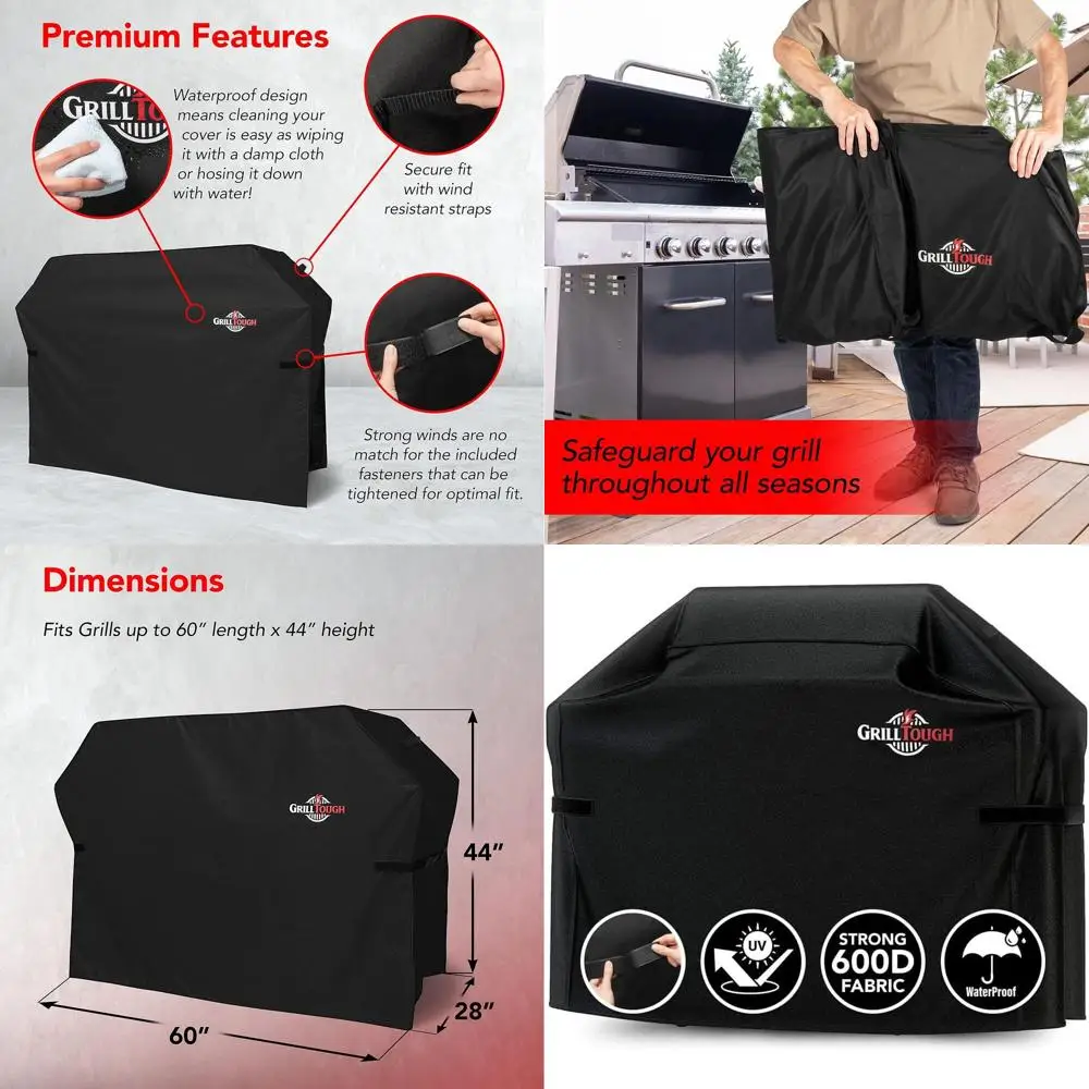 

60 Inch Heavy-Duty Outdoor BBQ Grill Cover - Waterproof, Weatherproof, UV and Fade Resistant with Adjustable Straps