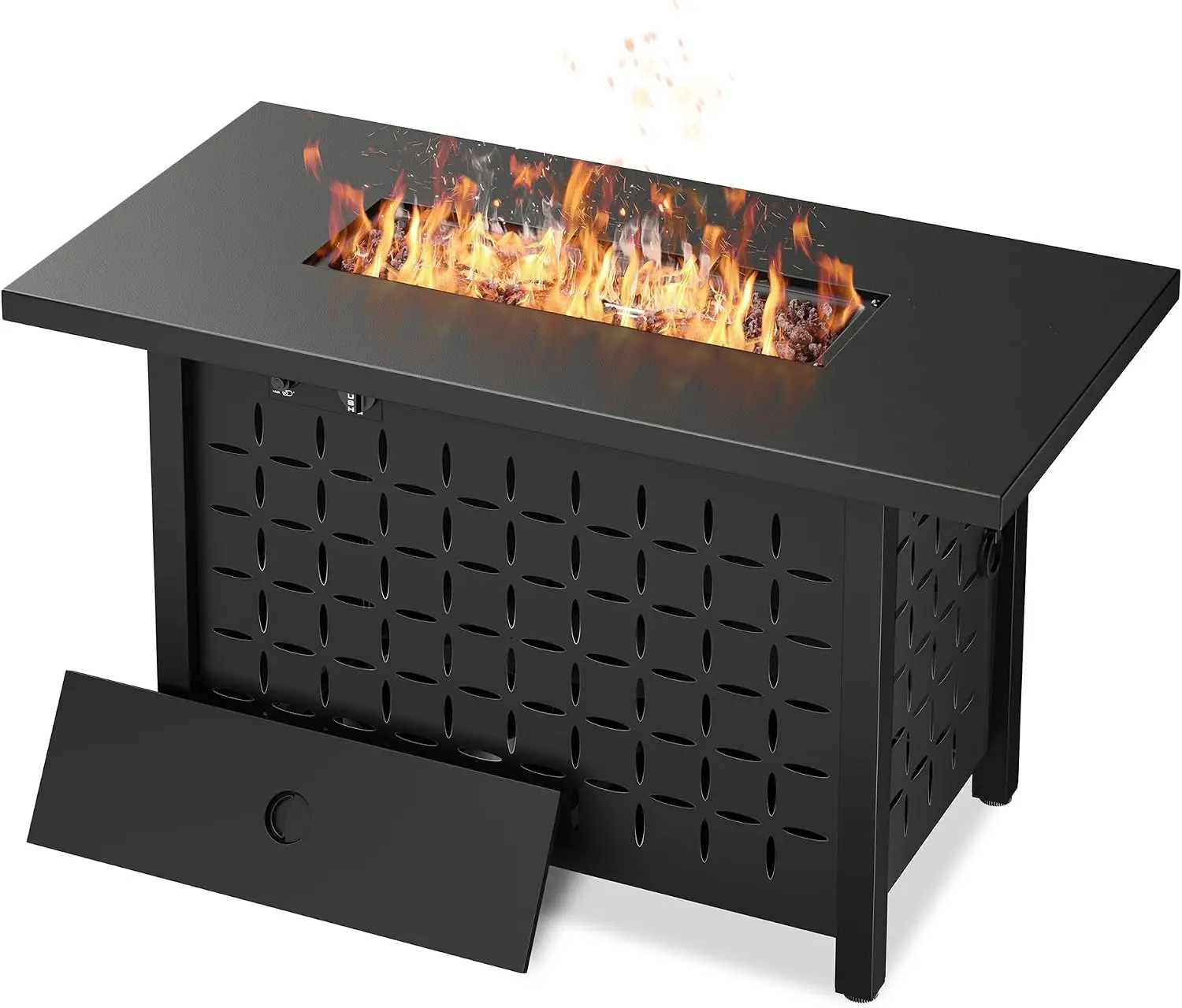 43 Inch Outdoor Propane Fire Pit Table 50000 BTU Gas Fire Pit With Lid Lava Rock Heavy Duty Steel Rectangle Firepit Table For Patio Backyard Deck Garden Black 1 Pack