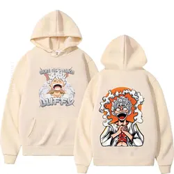 Japanese Anime Gear 5 Luffy Theme New in Hoodies Oversized Long Sleeves Hooded Sweatshirt For Men's Autumn Winter Streetwear