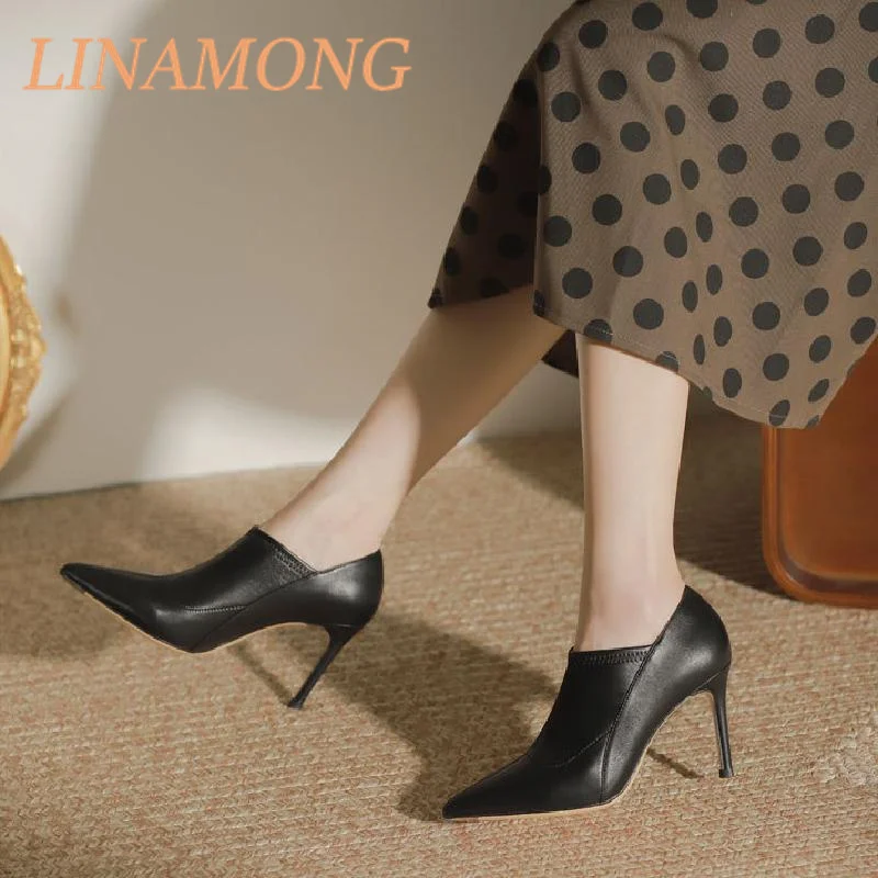 

Wine Red Pointed Deep Mouth Pump Fashionable and Sexy Simple Leather Splicing Versatile Temperament Women's Slim High Heels