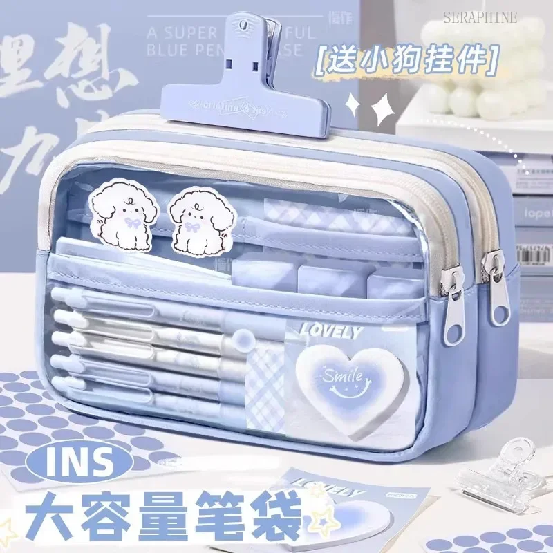 Super Popular Large Capacity Pencil Case Boys Girls, Suitable for School Middle and Elementary Students, Transparent Stationery