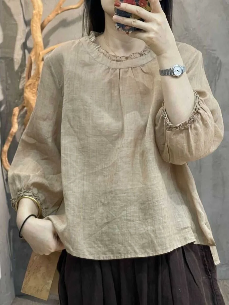 

Свободный хлопковый льняной женский летний новый топ с фонариком све, дышащий модный женский топ больших размеров