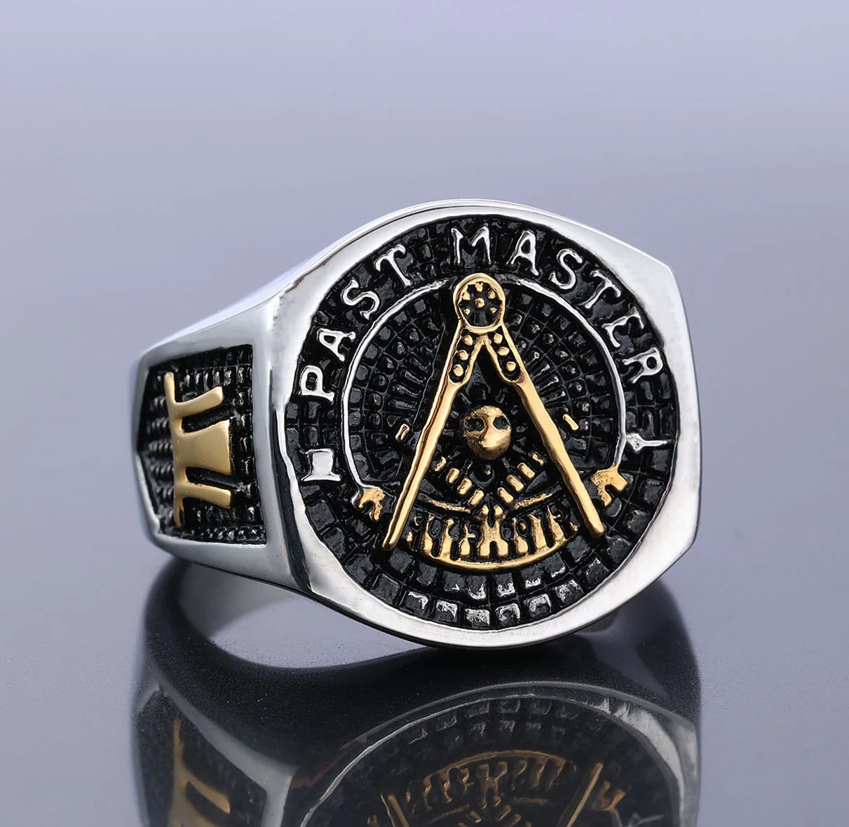 

Nordic Viking Gothic Skull Vintage 316L Stainless Steel Past Mason AG Masonic Signet Men Jewelry Ring