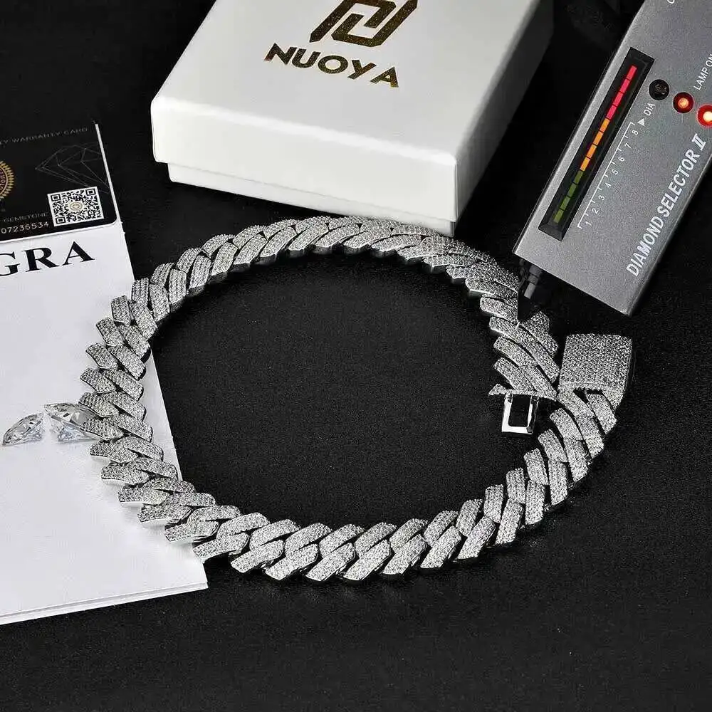 Miami Cuban Link Moissanite Hip Hop Chain 925 Sterling Silver VVS Diamond Necklace Shiny Jewelry