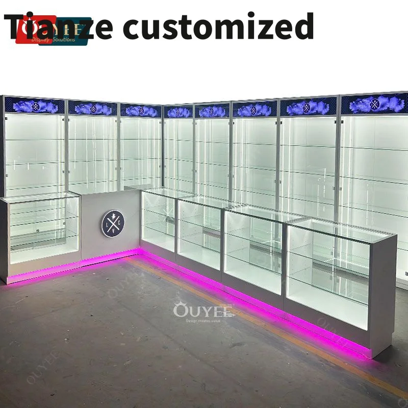 

Customized-hookah wood display cabinets glasses store display furniture glass cabinet supermarket smoke shop reta