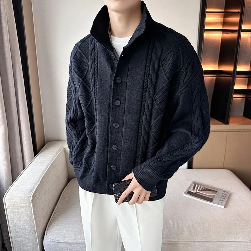 

Winter Sweater Cardigan Men Warm Casual Knitted Sweater Jacket Men Korean Loose Long Sleeved Sweater Mens Cardigan Sweater