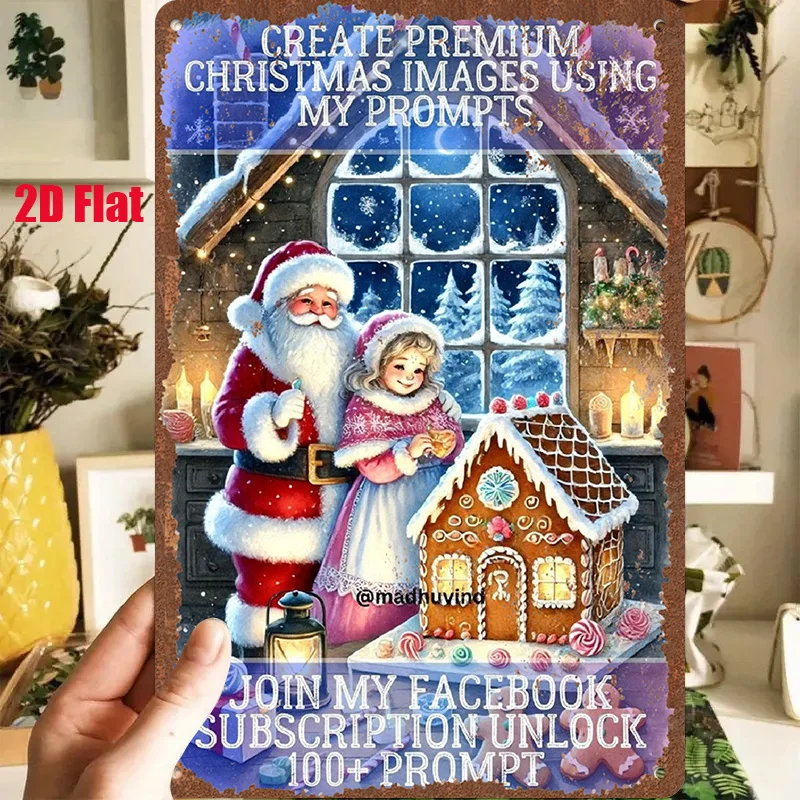 2D Flat, 1pc 2D [Flat] Metal Sign, Vintage Tin Painting Christmas Decoration, 8x12 Inches / 20x30cm, Depicting a Scene of Santa