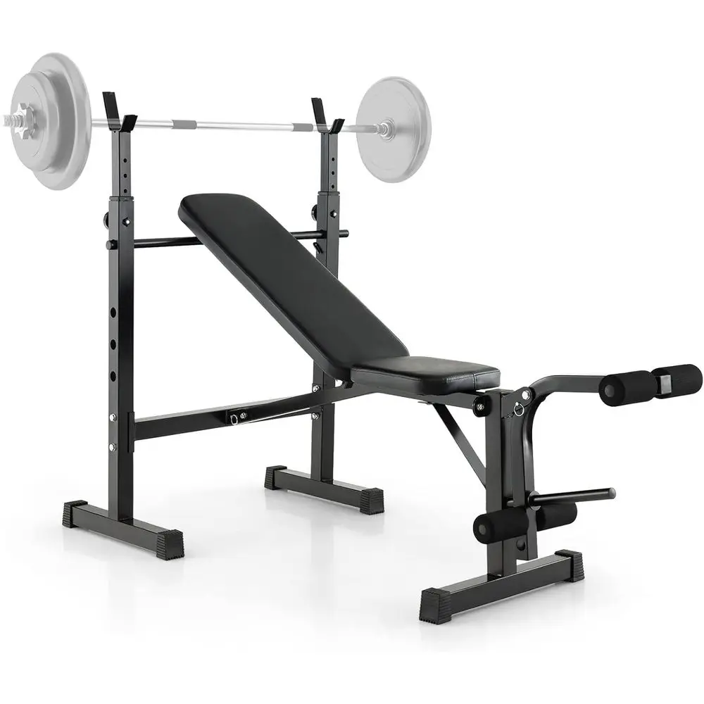 Versatile Home Gym Bench with Leg Developer, Squat Rack, and Adjustable Weight Lifting Set