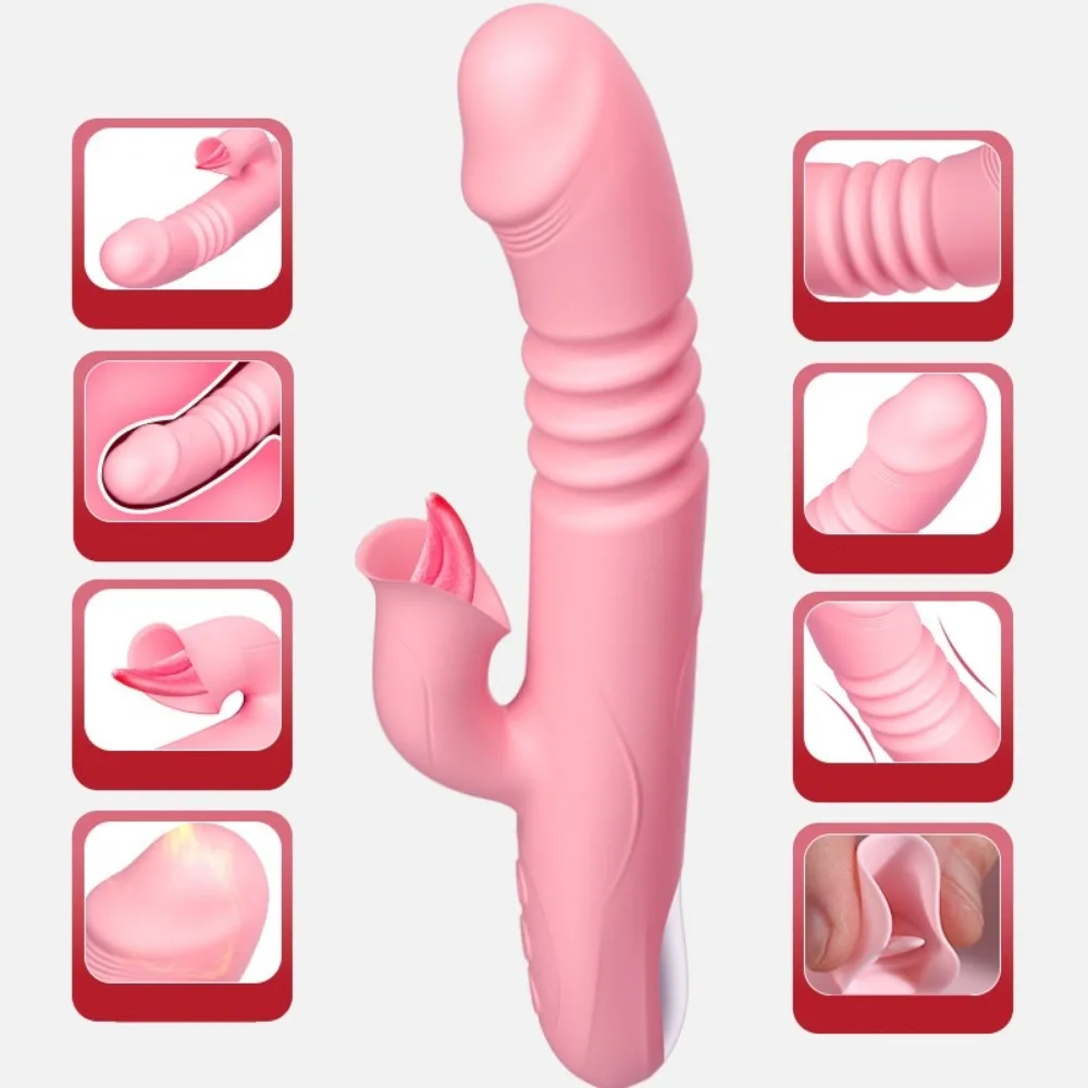 Heating Telescopic Clit Vibrator For Women 10mode Clitoris Tongue Rabbit Stimulator Reality Dildo Tongue licking Massage Sex Toy