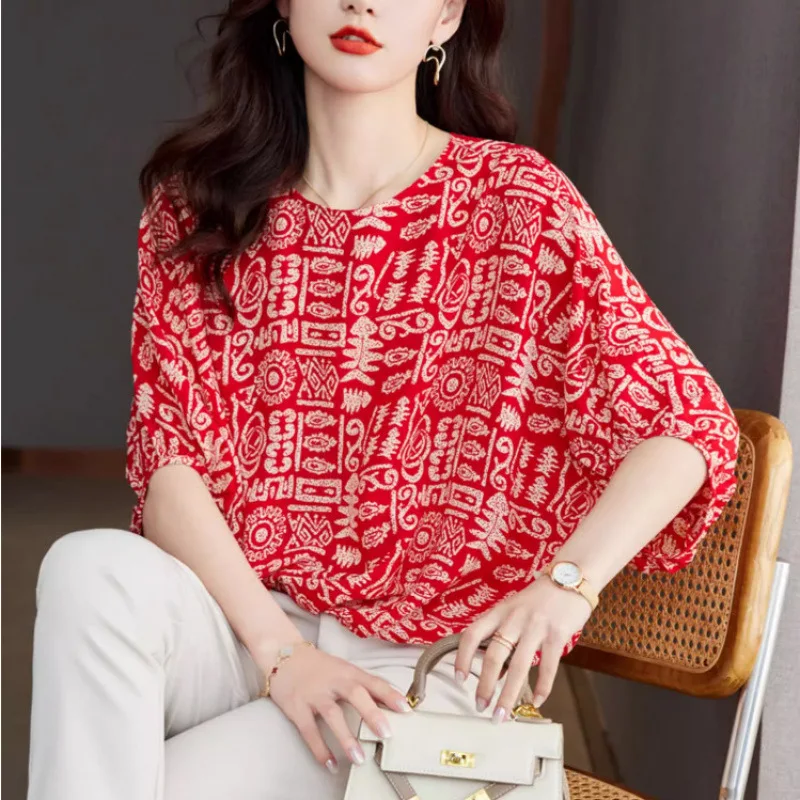 

2025 new age-reducing design sense women's chiffon shirt summer fashion loose foreign style bat sleeve shirt commuter