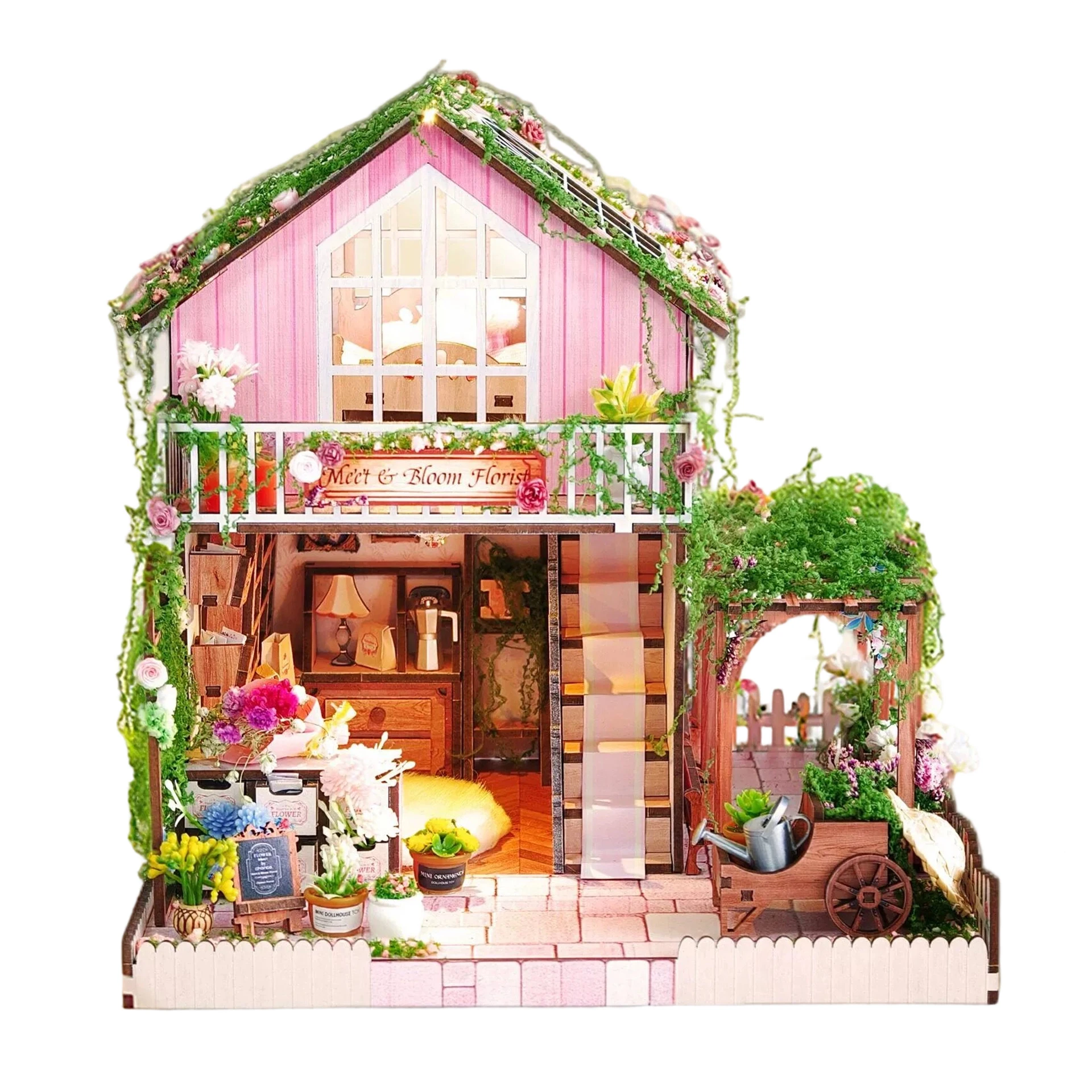 

DIY Wooden Miniature Model Kits Flower Store Casa 3D Puzzle Mini Cottage Dollhouse With Furniture for Friends Birthday Gifts