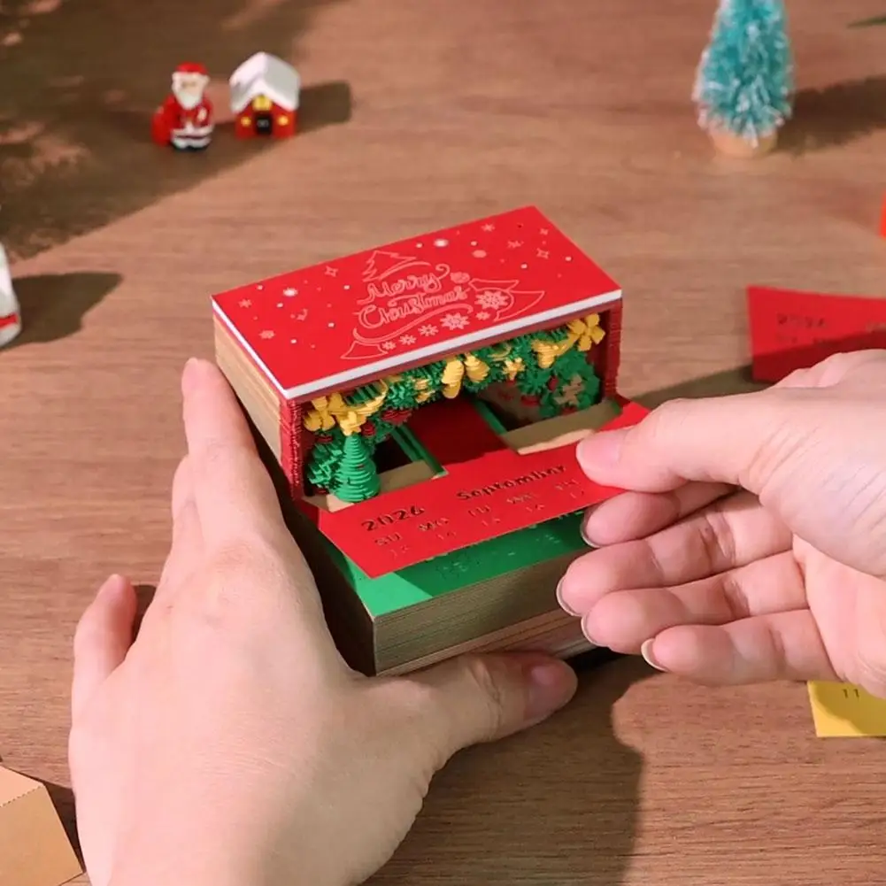 3D Paper Art Calendar With Lights Desk Timepiece Calendar 2026 Tear-Away 3D Xmas Tree House Notepad Christmas Gift For Frie Z0S8
