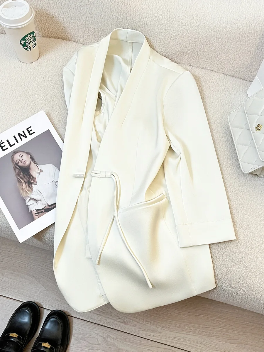 

Spring and Summer Clothes Women's jacket 2024 Casual Beige Blazer Suit Short Sleeve Coat